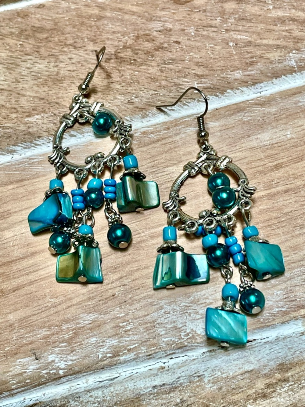 Handmade Turquoise Beaded Dangle Earrings